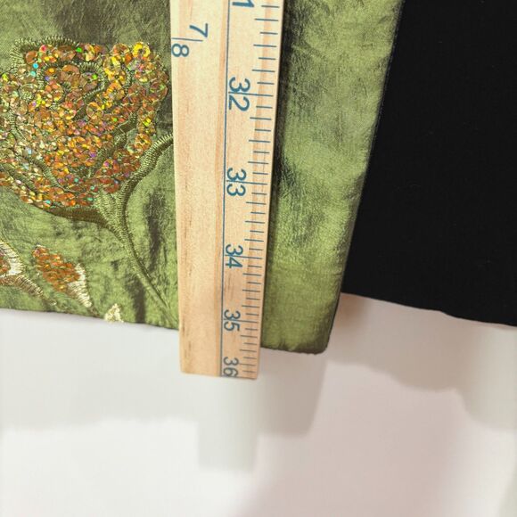 Iridescent Green Satin Velvet Jacket Embroidered Reversible Floral Women L MotB - Picture 6 of 11